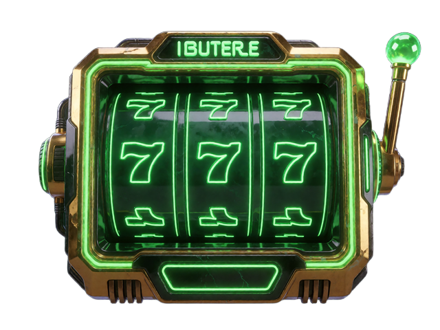 Futuristischer Neon-Sci-Fi-Spielautomat mit gr&uuml;n leuchtenden Walzen als Symbol f&uuml;r Krypto Slots